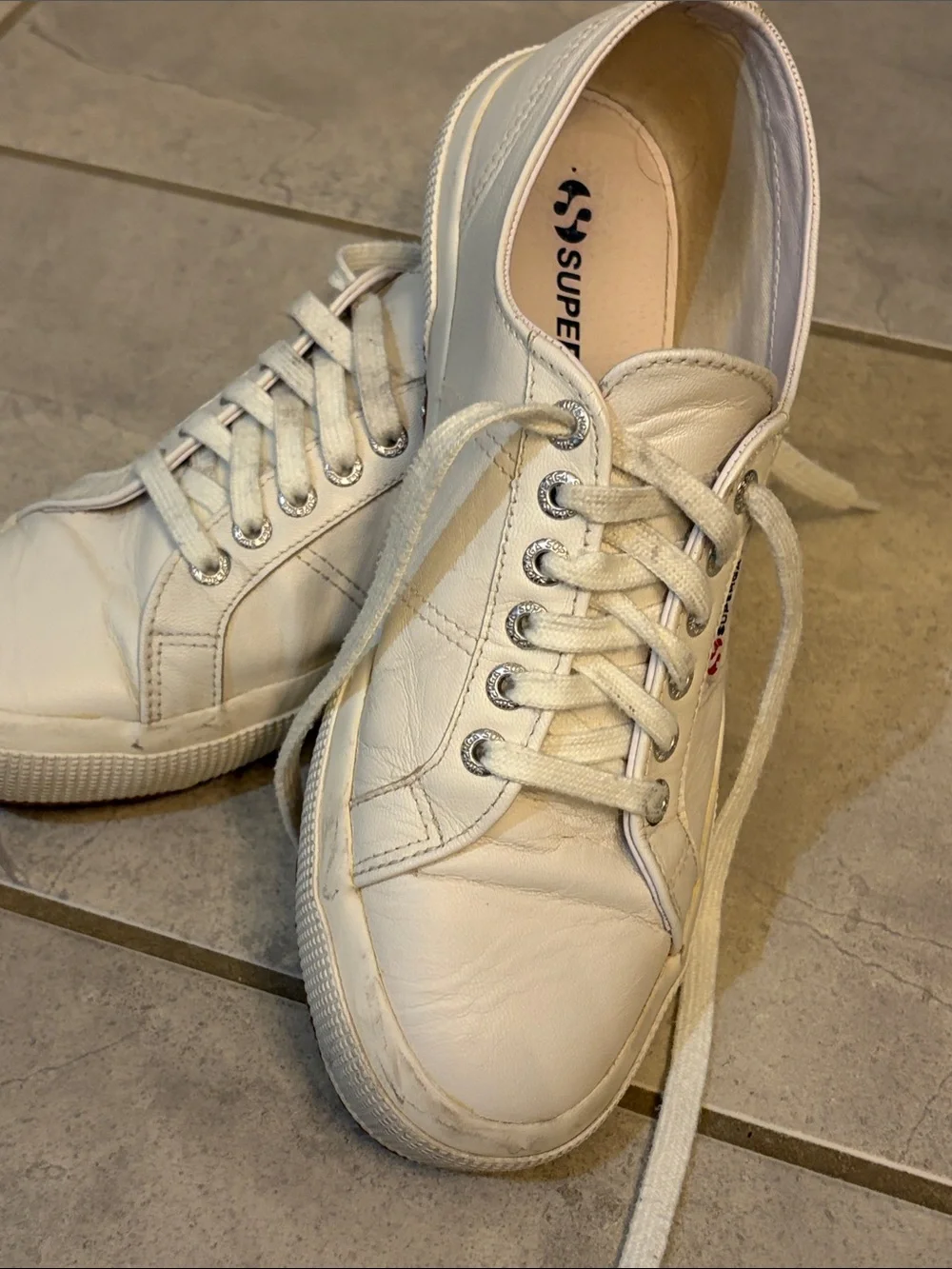 Superga White Leather Low-Top Sneakers 9.5 W 41 EU